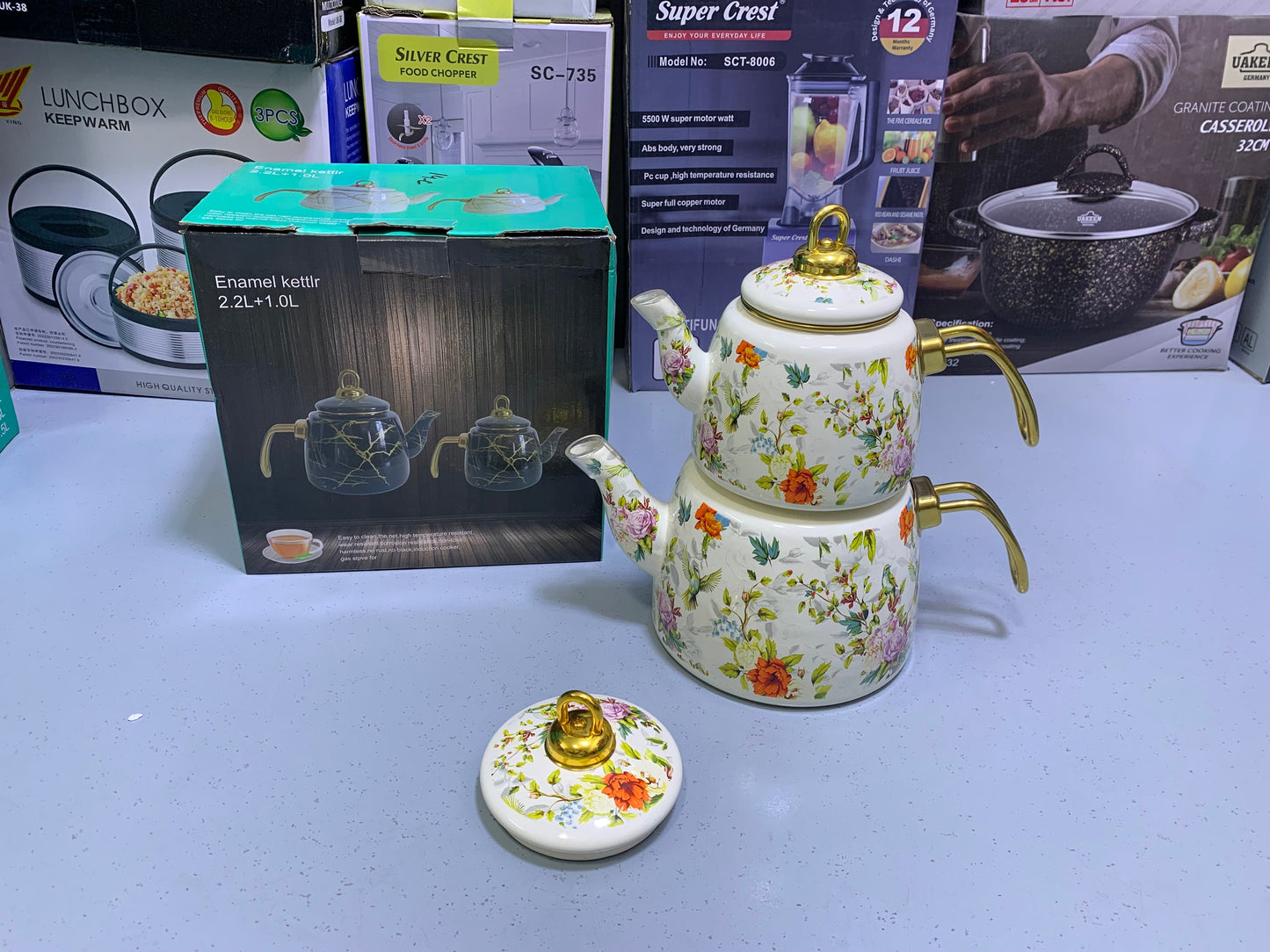 Enamel Coating Stylish Tea Kettles Two Pieces