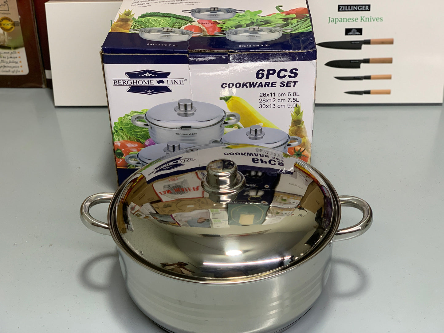 DUBAIZONES™ 6 Pieces Cookware Set Stainless Steel 6L, 7.5L and 9L Casseroles