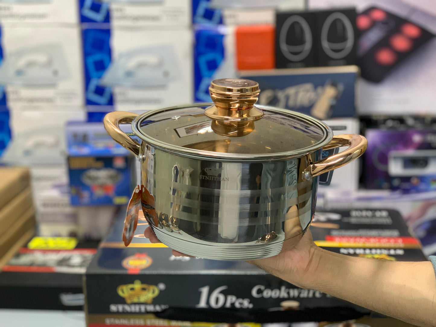 DUBAIZONES™ imported 16 Pieces STNIITHAN Stainless Steel Cookware Set