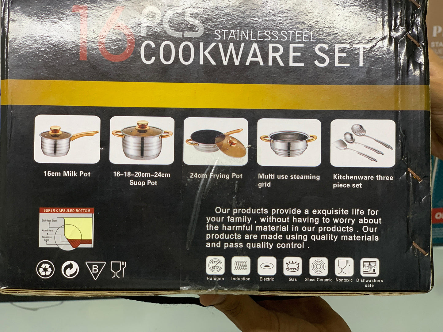 DUBAIZONES™ imported 16 Pieces STNIITHAN Stainless Steel Cookware Set