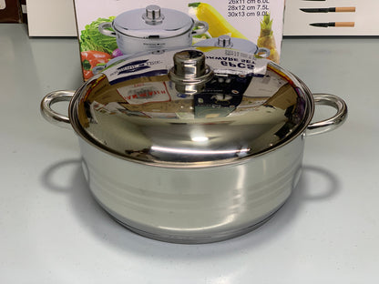 DUBAIZONES™ 6 Pieces Cookware Set Stainless Steel 6L, 7.5L and 9L Casseroles