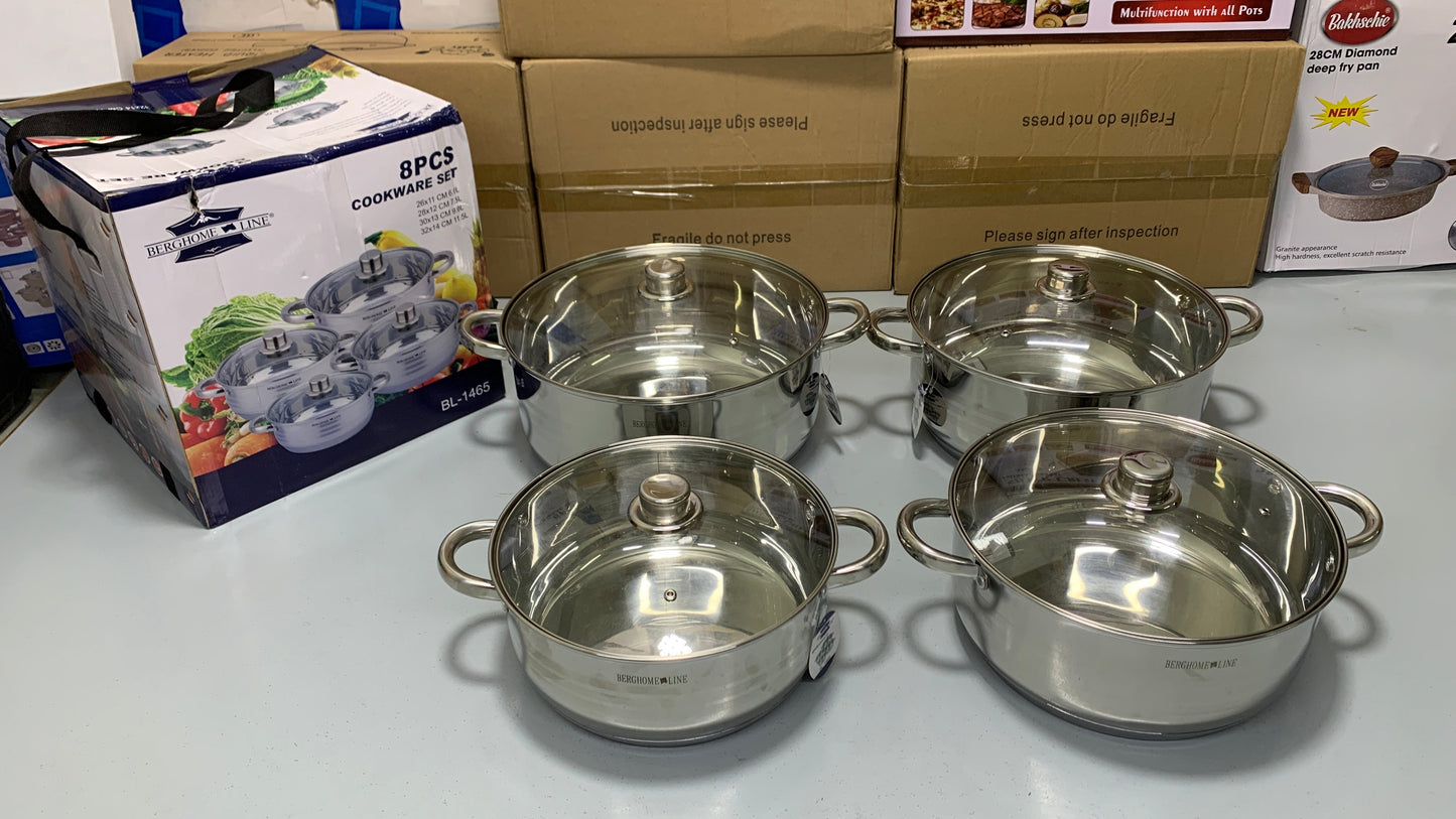 BERGHOME 8PCS Cookware Set | 8 Pieces Stainless Steel Cookware Set