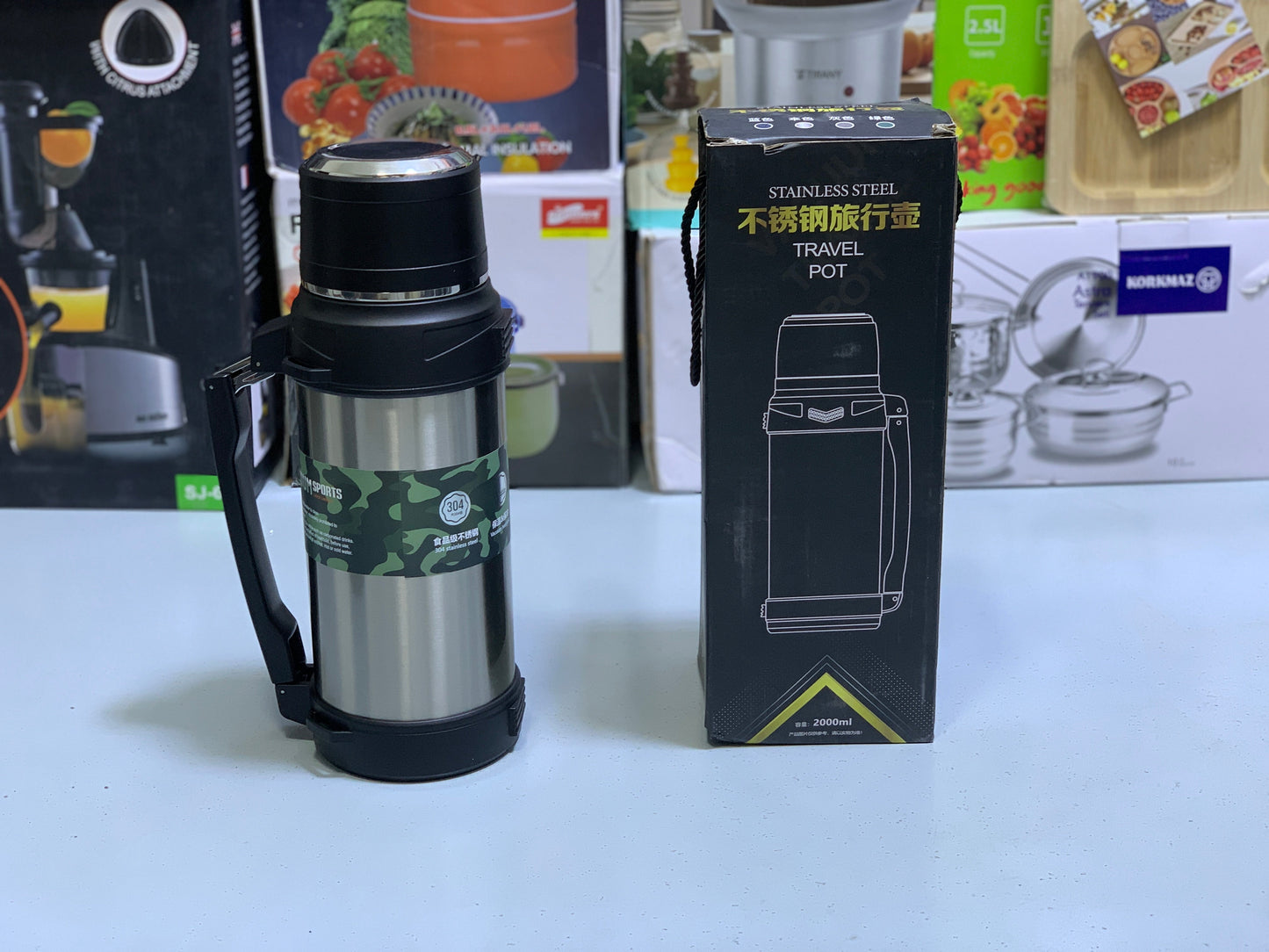 Travel Pot Water bottle 2000ml Stainless Steel SUS 304 and Hot and Cool 24 hours