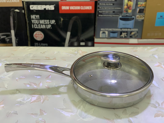 Heavy Weighted HoneyComb Pattern Stainless Steel Frypan with Lid 28cm