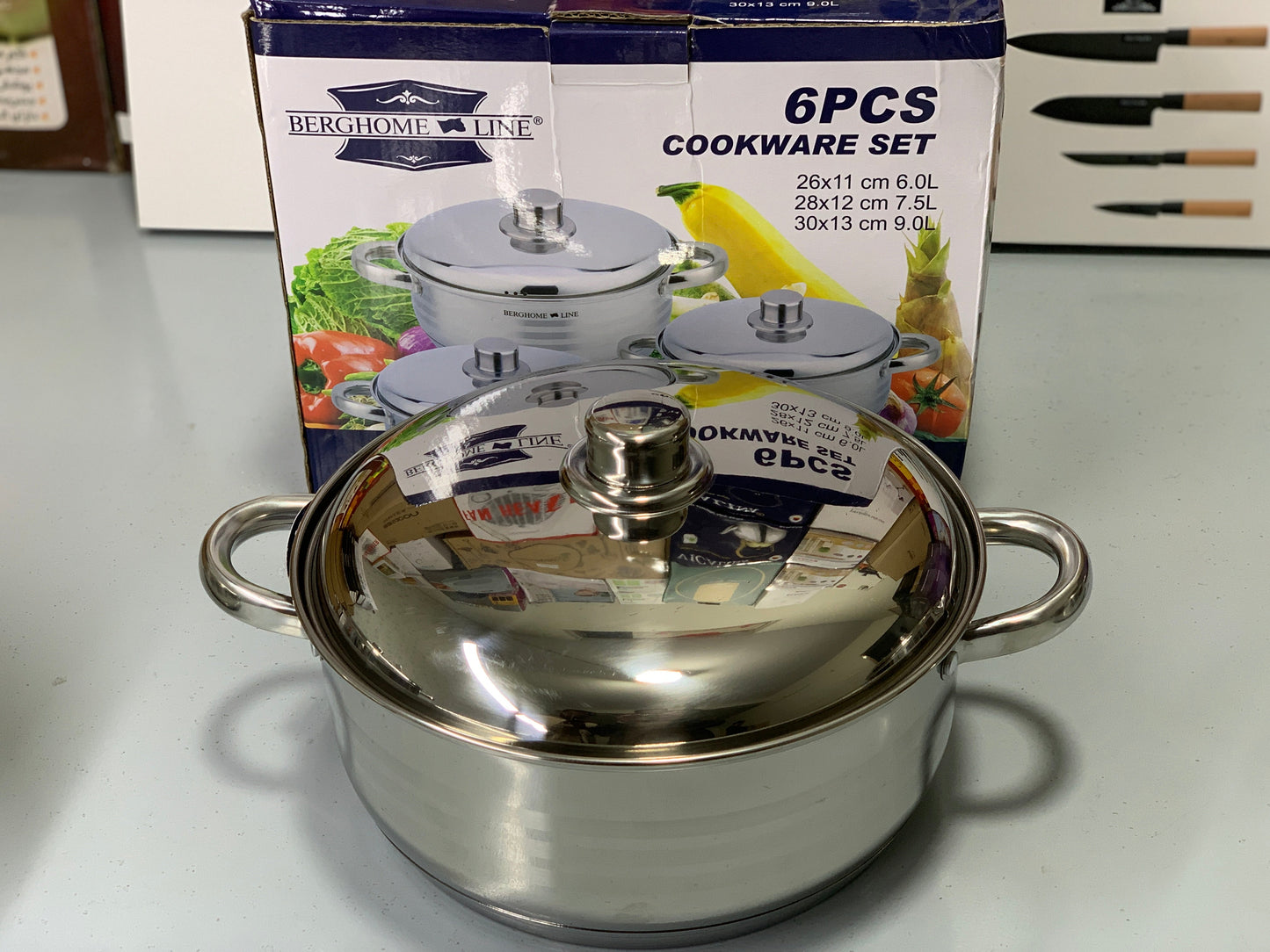 DUBAIZONES™ 6 Pieces Cookware Set Stainless Steel 6L, 7.5L and 9L Casseroles