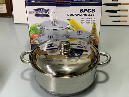 DUBAIZONES™ 6 Pieces Cookware Set Stainless Steel 6L, 7.5L and 9L Casseroles