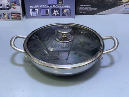 Laser Coating Shallow Type Casserole Handi- Shape Stainless Steel