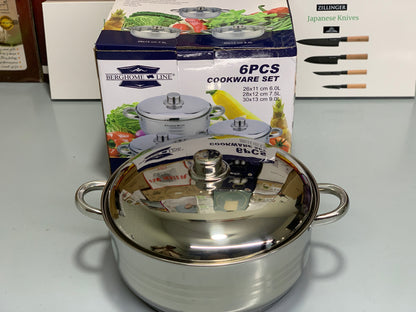 DUBAIZONES™ 6 Pieces Cookware Set Stainless Steel 6L, 7.5L and 9L Casseroles