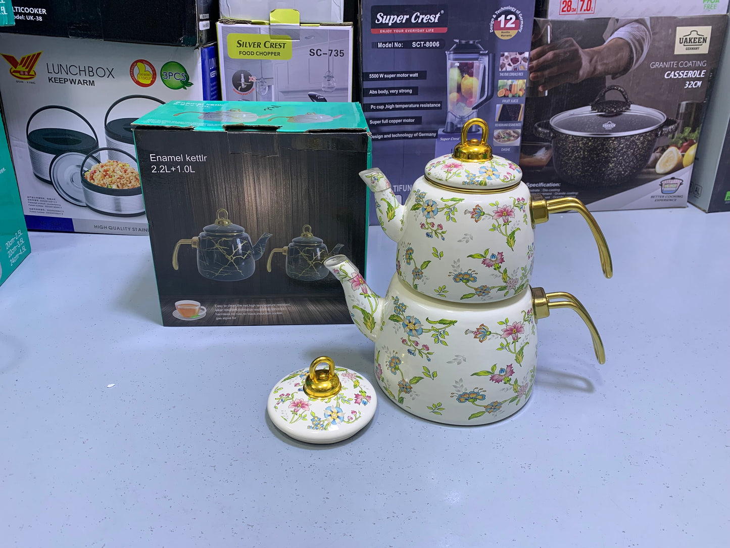 Enamel Coating Stylish Tea Kettles Two Pieces