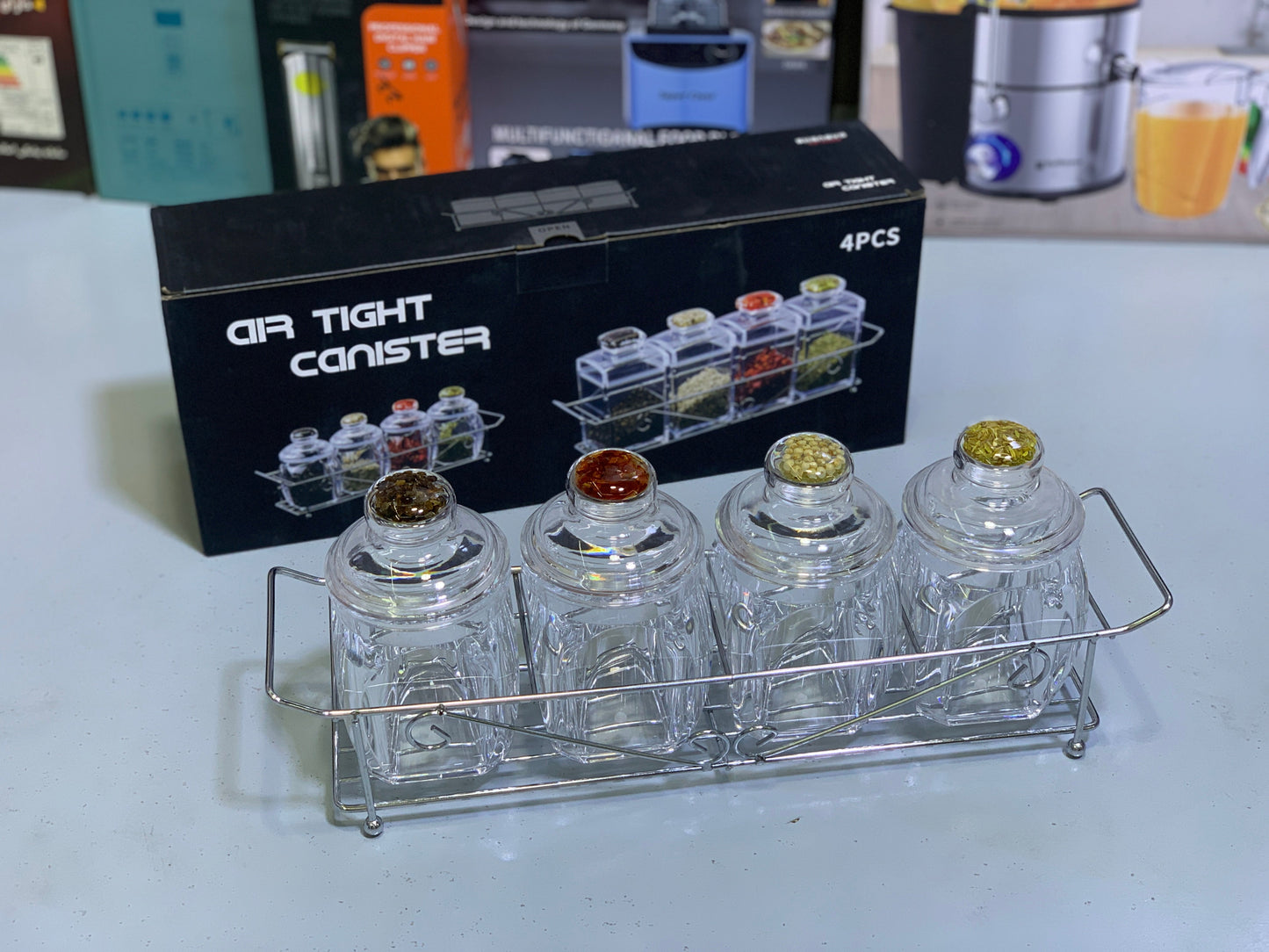 4 Pieces Kitchen Storage Organizer , Spice seasoning 🧂 Tanks , Airtight Kitchen Containers