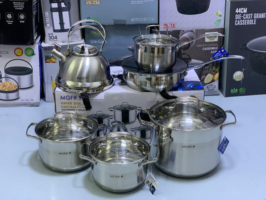 MGRF 12 Pieces Cookware Set Stainless Steel 18/10 Super Capsule Bottom