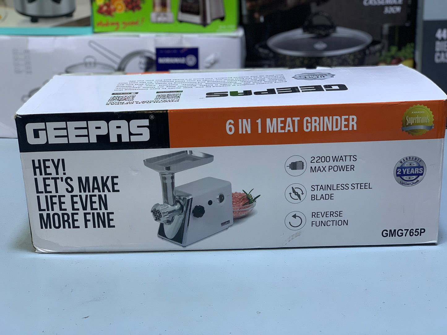 Original Geepas 6 in 1 Meat grinder 2200w with reverse function