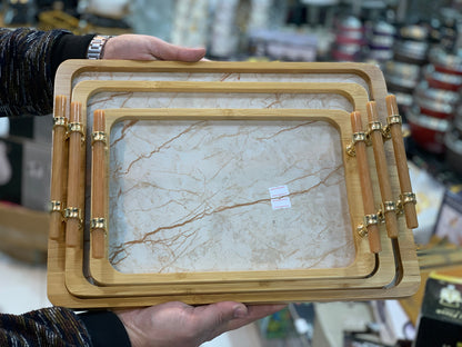 Bamboo and Marble Design 3 Pieces Serving Trays