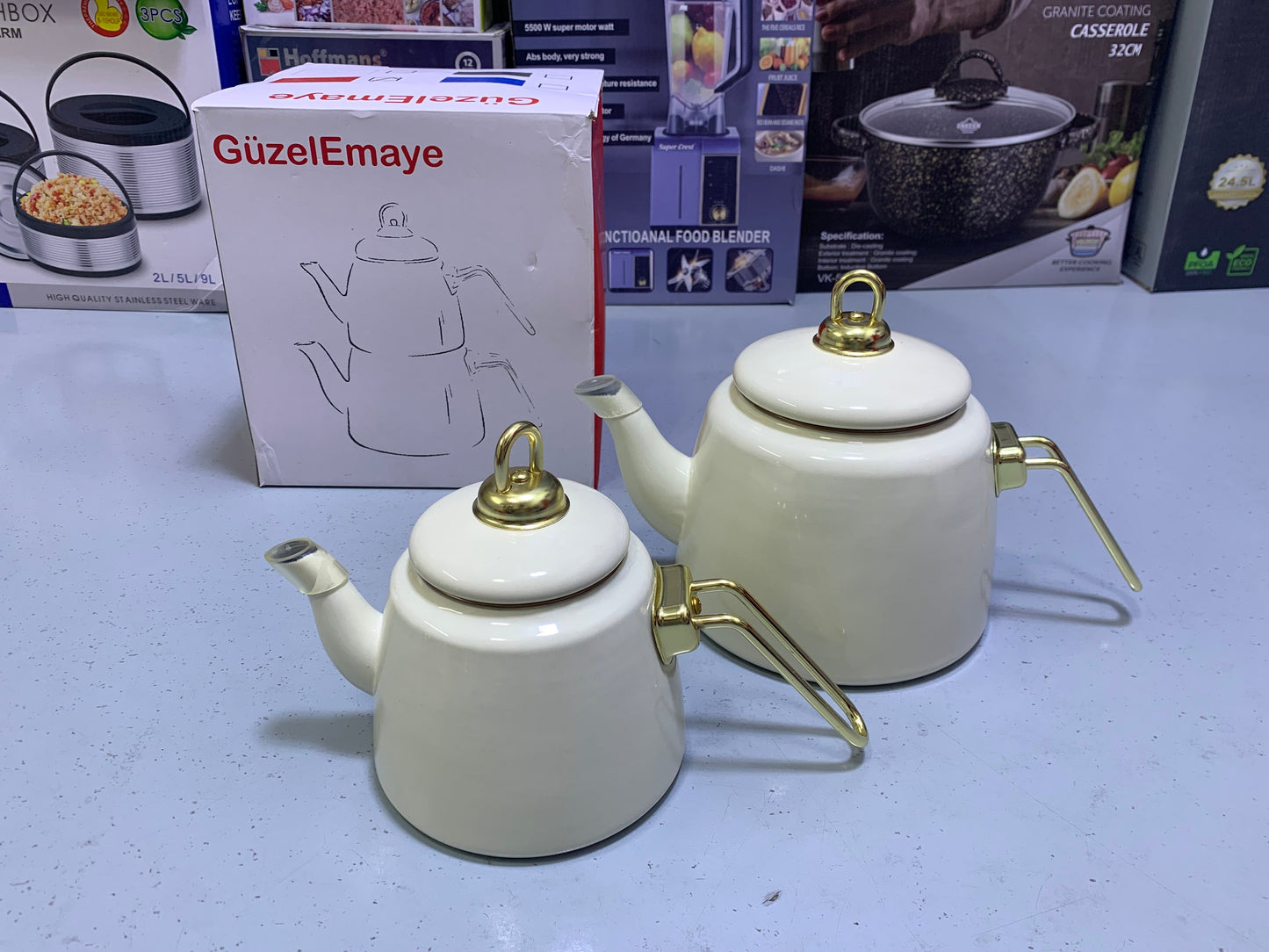 Turkish GuzelEmaye  2 Pieces Enamel Teapot kettle 1000ml and 2100ml