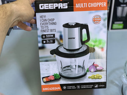 Geepas Multi-Functional Chopper – 5L Bowl | 500W Motor | Stainless Steel Blades | 2-Year Warranty