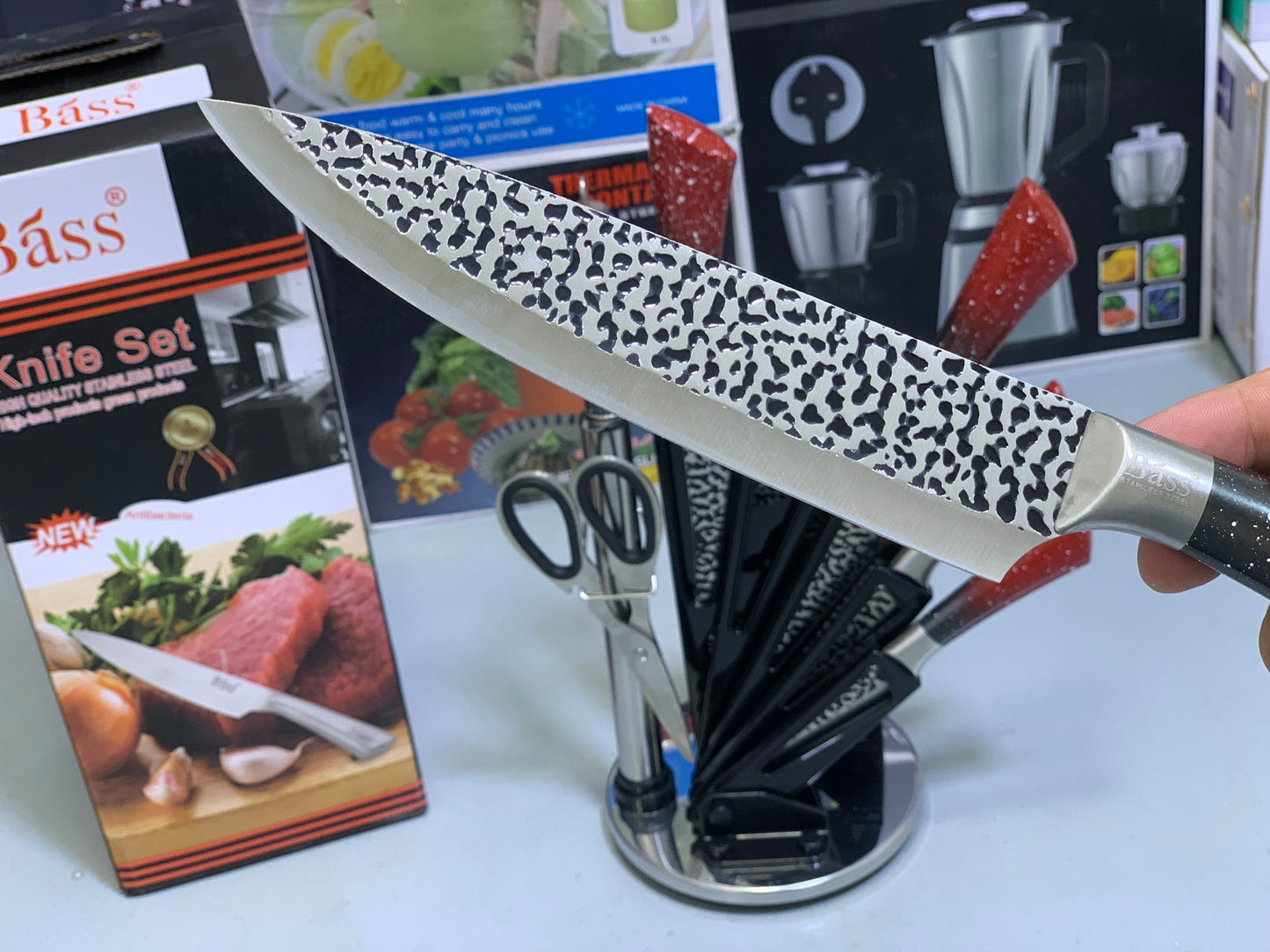 Bass Kitchen Knife Set 8 Pieces with Rotating and Folding Stand