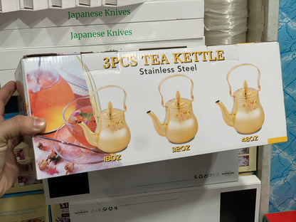 DUBAIZONES™ 3 Pieces Tea Kettles golden