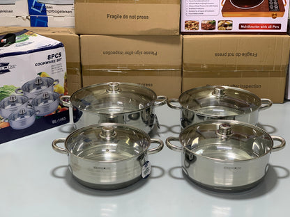 BERGHOME 8PCS Cookware Set | 8 Pieces Stainless Steel Cookware Set