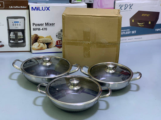 Laser Coating Non Stick Shallow Handi type 3 Pieces Set