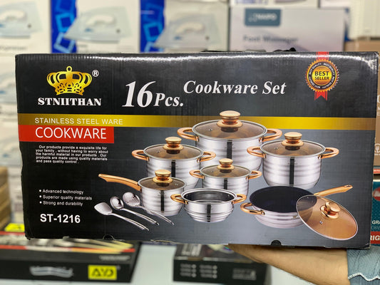 DUBAIZONES™ imported 16 Pieces STNIITHAN Stainless Steel Cookware Set