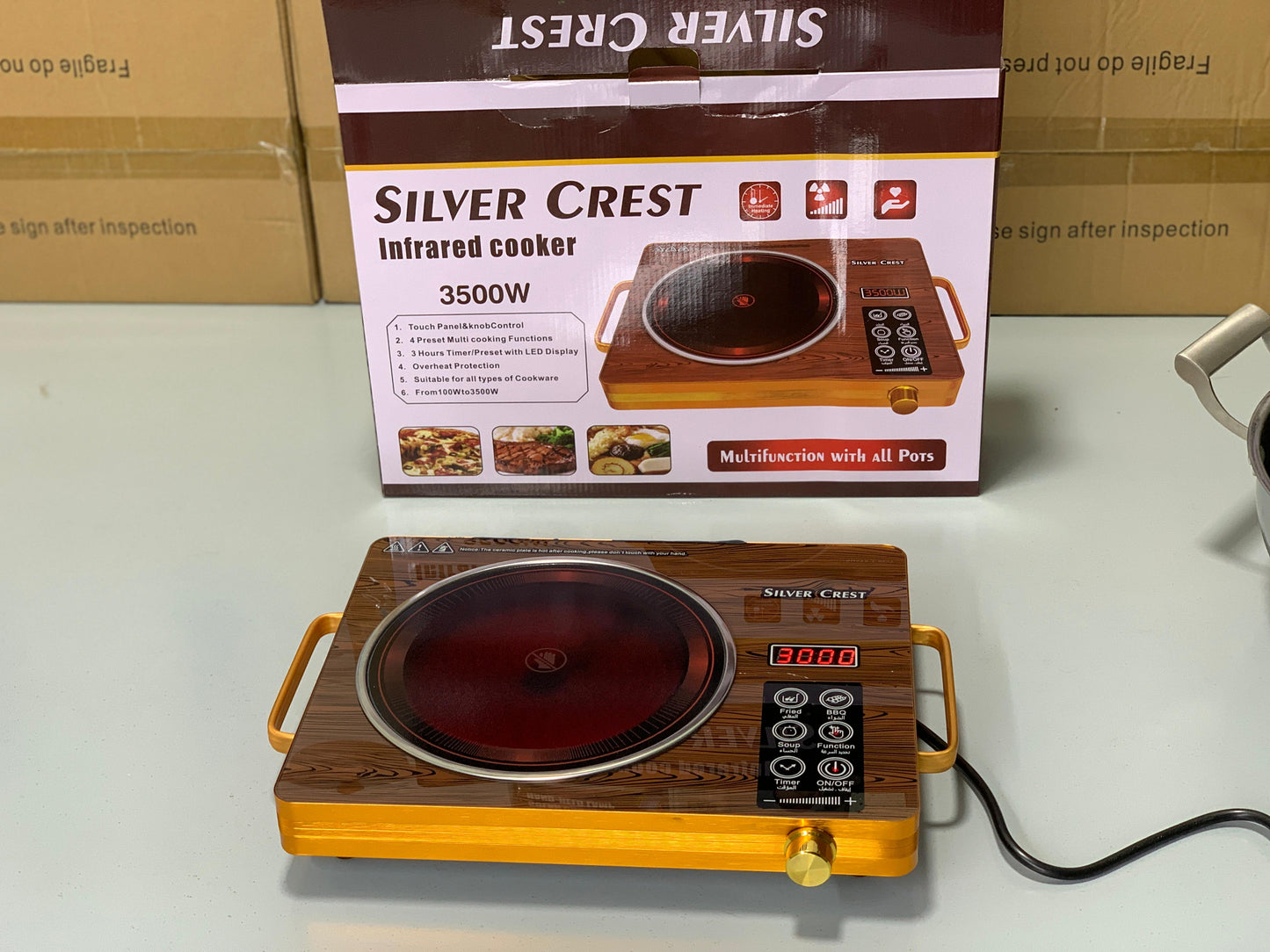 DUBAIZONES™Silver Crest Imported Infrared Electric Stove – 3500W, Touch Control, Universal Cookware Compatibility